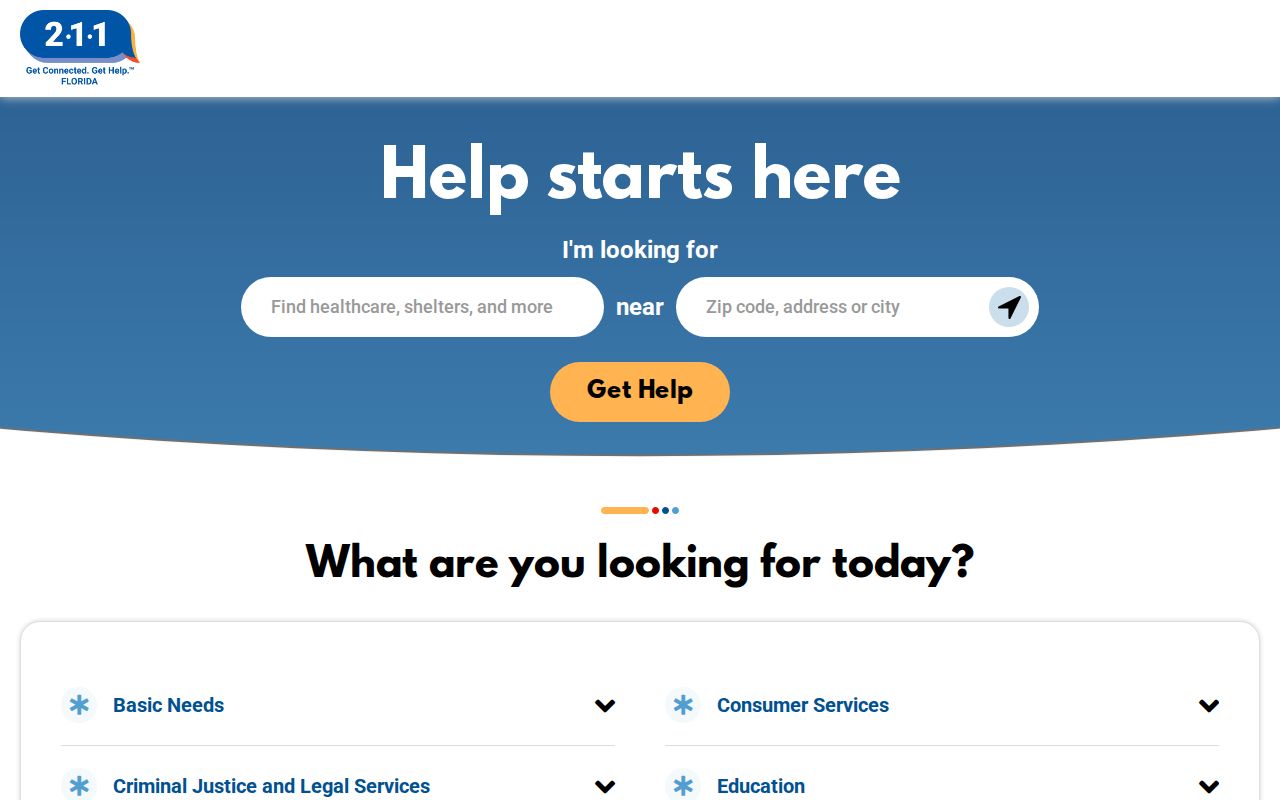 Florida phone directory community resource search on the 211 portal