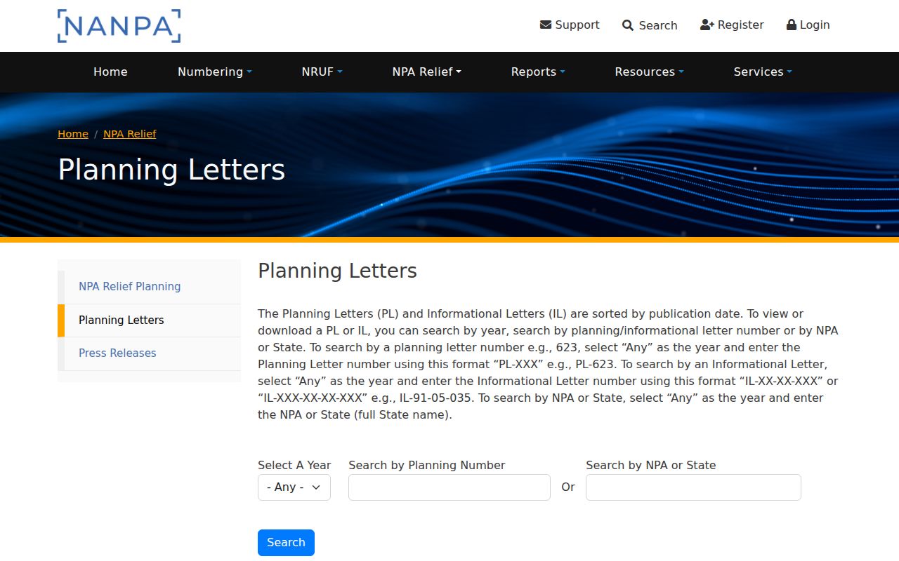 Florida phone area codes planning letter search at NANPA