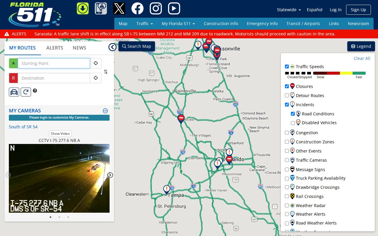 Florida phone codes traffic service FL511 for road conditions