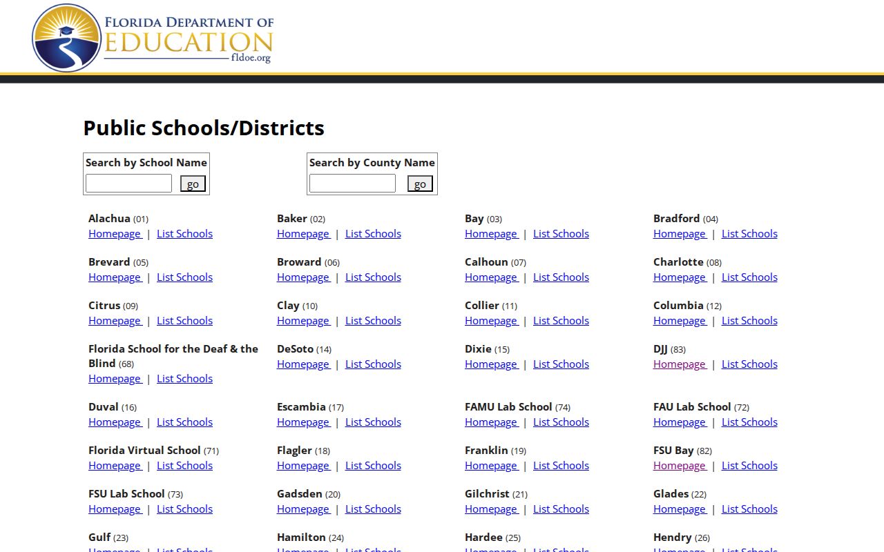 Florida phone numbers search for public schools and districts at FLDOE