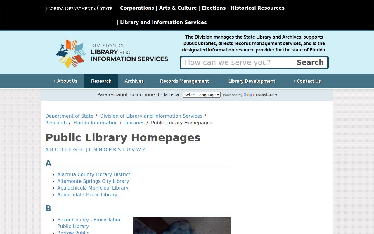 Florida phone numbers via the statewide public library directory