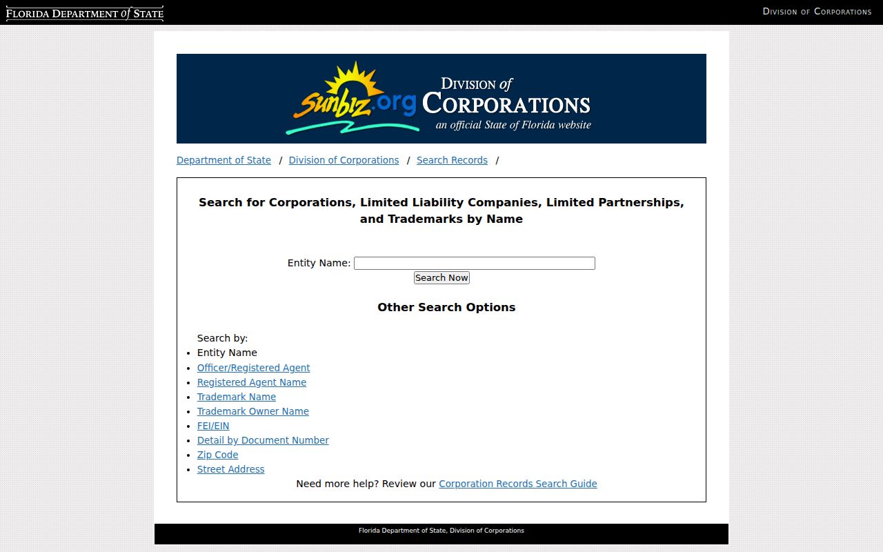 Florida phone numbers research through the Sunbiz business entity search
